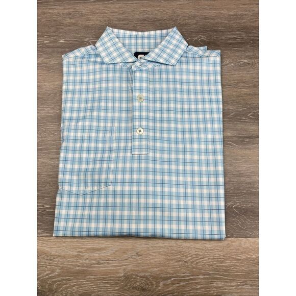 Footjoy FJ Men's Polo Golf Shirt Light Blue Plaid Moisture Wicking Read - Picture 1 of 11